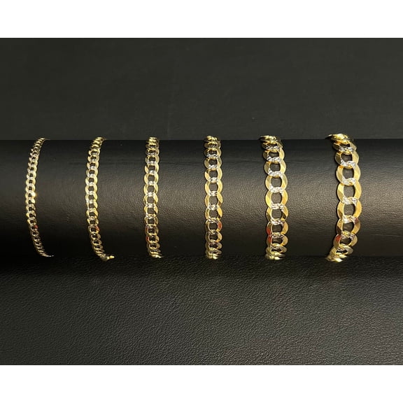10K Real SOLID Gold Pave Cuban Curb Link Bracelet, SOLID Cuban Curb, 10K SOLID Two Tone Gold Chain Bracelet Man and Woman,10K Heavy Chain (Width:2.6MM; Necklace length:7;)