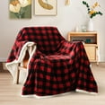 thumbnail image 2 of Christmas Sherpa Fleece Throw Blanket, Super Soft Warm Buffalo Plaid Plush Blankets and Throws, Warm Winter Cozy Fuzzy Blanket for Couch Sofa Bed (Red, 50" x 60"), 2 of 6
