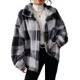 thumbnail image 3 of Fashion Fleece Plaid Jackets for Womens Casual Button Turndown Collar Long Sleeve Oversize Jacket Coat, 3 of 8
