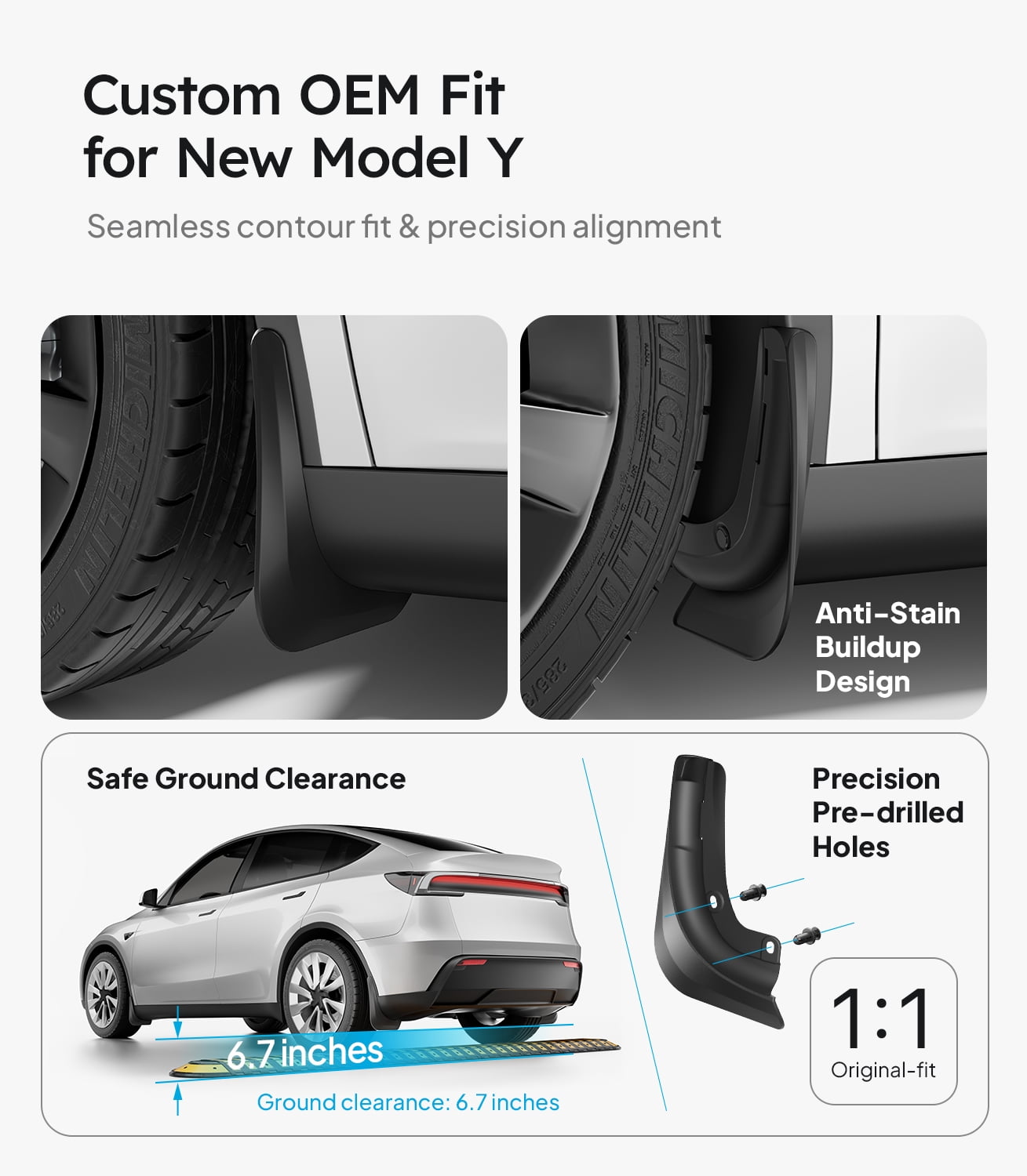 Wigoo 2026 New Tesla Model Y Juniper Accessories Mud Flaps No Drilling, Stay Clean, Protect Paint, All Weather Guards Body Kits for Tesla New Model Y 2025 2026 Juniper, Thicker Version (Set of 4)