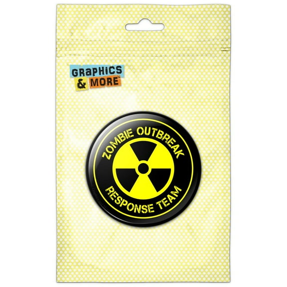 Zombie Outbreak Response Team Radiation Symbol Yellow Pinback Button Pin Badge