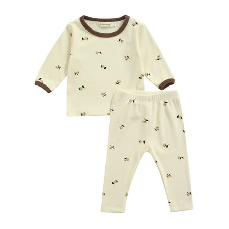 

Sunisery 2PCS Kids Baby Boy Girl Floral Print Long Sleeve Pullover Long Pants Pajama Set Beige 9-12 Months