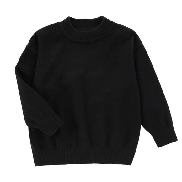 Zanarzt Chandail Tricoté pour Bébé Fille Garçon, Confortable et Chaud, Chandail de Base Uni pour Enfants de Taille Moyenne à Grande, Noir, 9-10 Ans