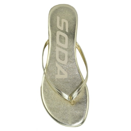 Soda Shoes Women Flip Flops Basic Plain Sandals Strap Casual Beach Thongs SeaShell Light Gold