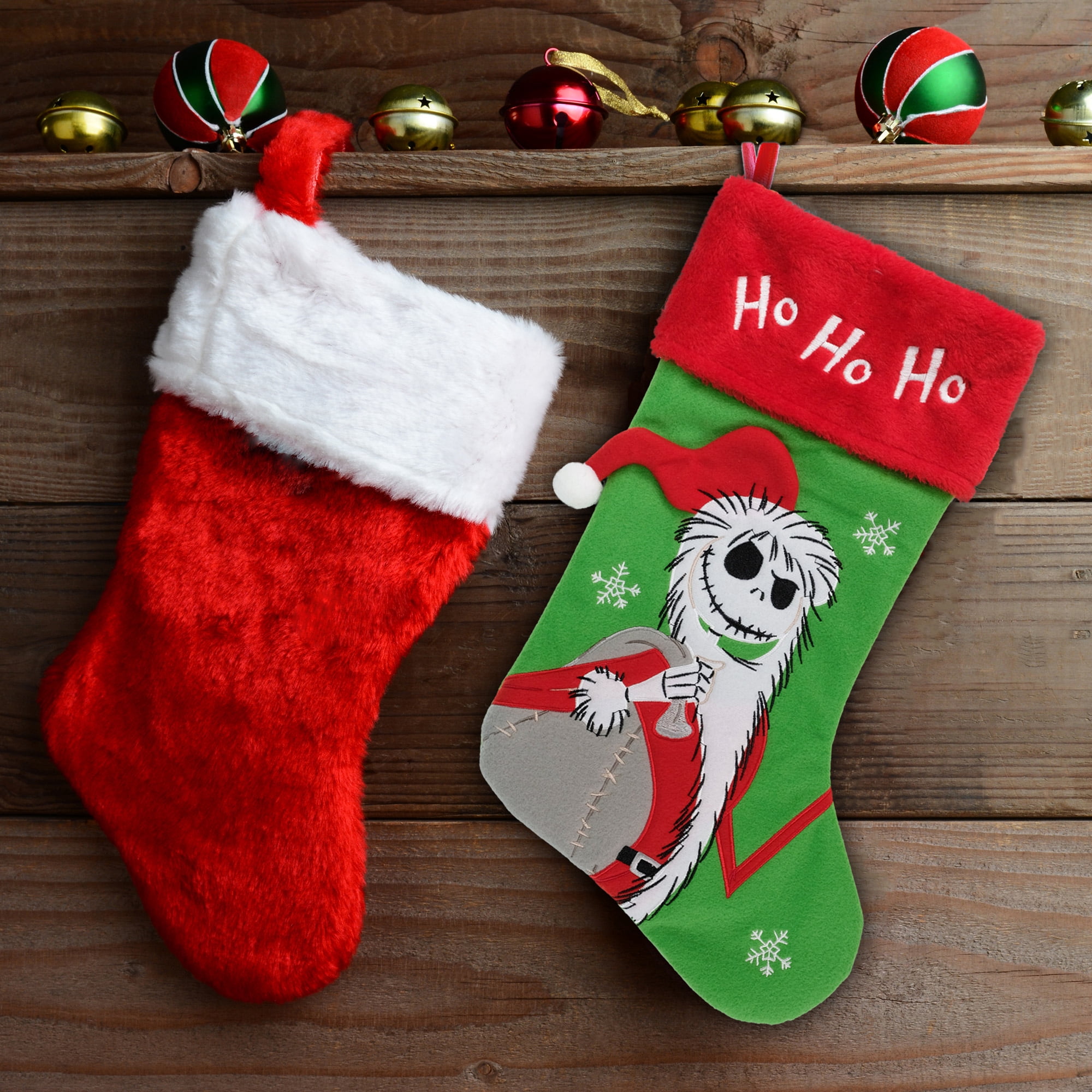 Jack Skellington 20 Inch Applique Christmas Stocking with Red Fuzzy Cuff