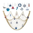 thumbnail image 2 of Gecau Decorative Cotton Rope Fishing Net Wall Hanging with Wooden Nautical Ornaments Starfish Sailboat Anchor for Coastal Beach Themed Home Decor, 2 of 5