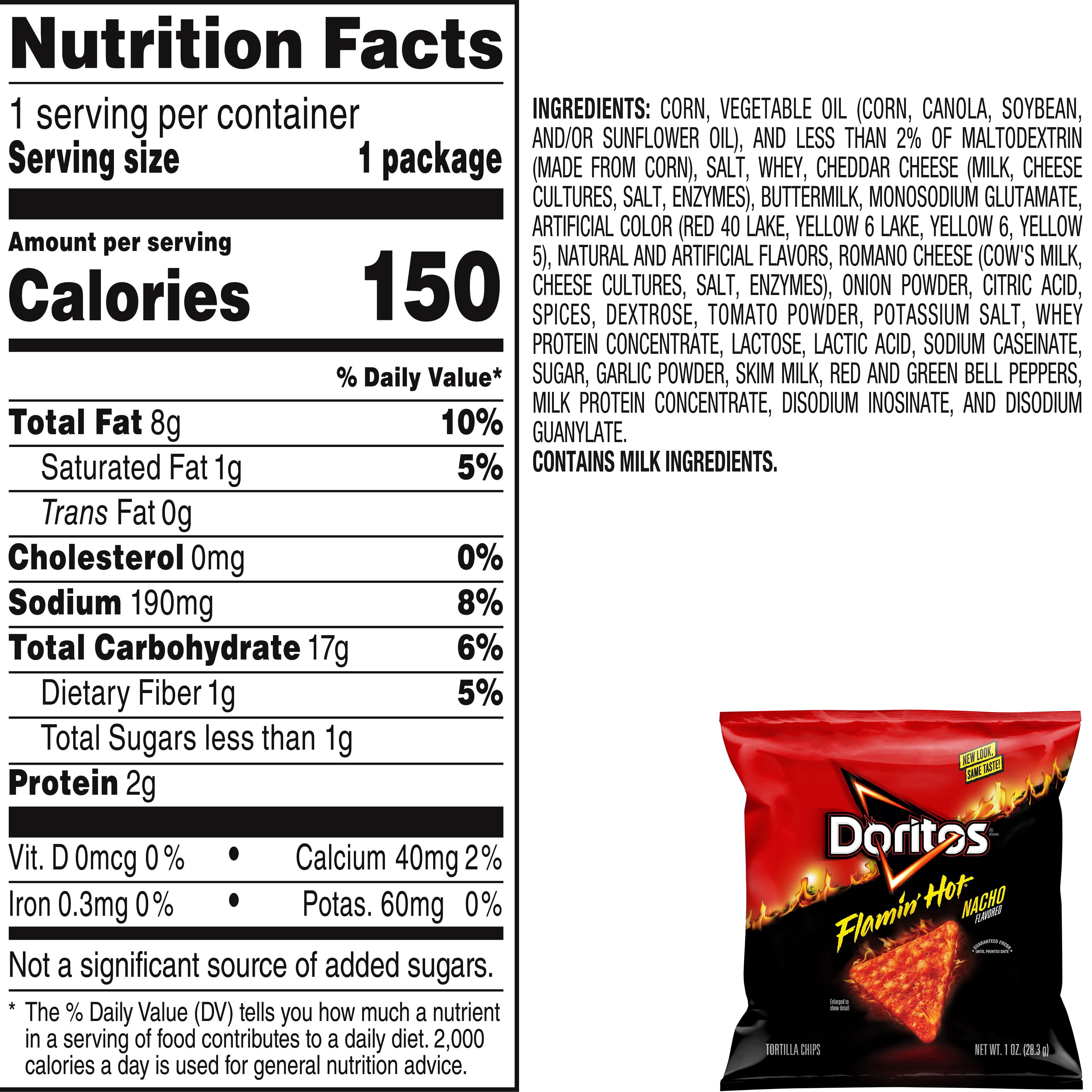 Doritos Flamin' Hot Nacho Flavor Tortilla Snack Chips, 40 Count 1 Ounce Bags
