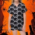 thumbnail image 2 of Kids Halloween Pajamas Size 8-9 Years Girls Nightwear Pumpkin Bat Print Short Sleeve Top with Shorts Soft Girls Pjs Grey, 2 of 4