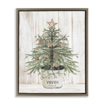Stupell Industries Rustic Seashell Christmas Tree Holiday Painting Brown Floater Framed Canvas Art Print Wall Art, 25 x 31