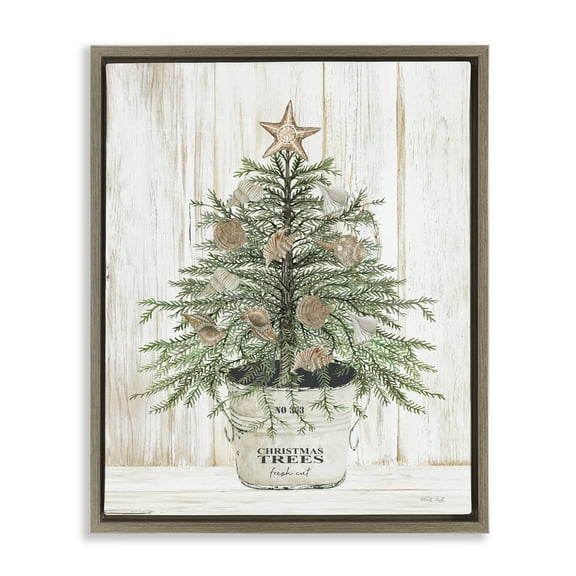 Stupell Industries Rustic Seashell Christmas Tree Holiday Painting Brown Floater Framed Canvas Art Print Wall Art, 25 x 31