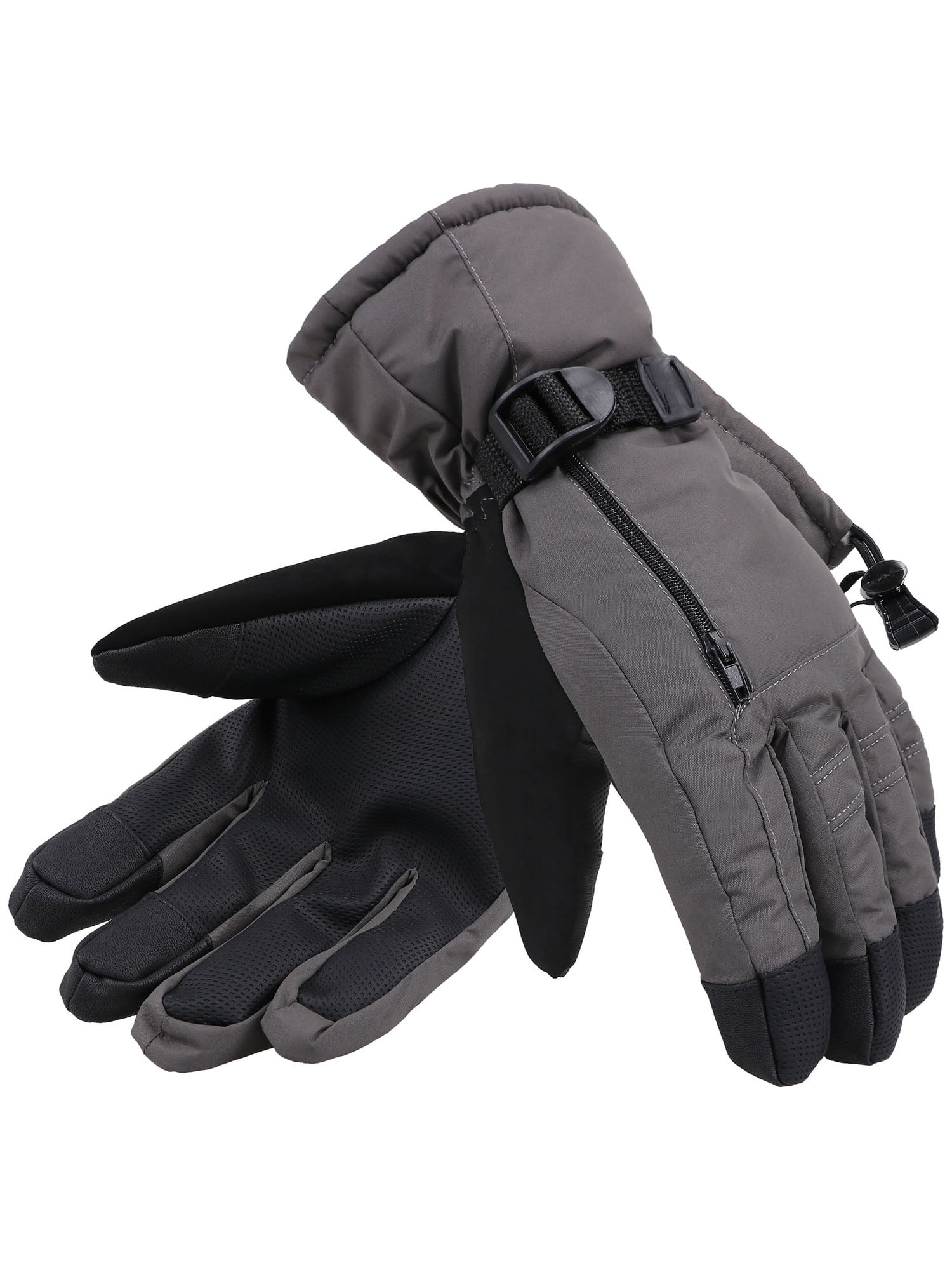 Men's Waterproof Ski Gloves w/ Pocket and LensWiper Thumbs, Grey,M