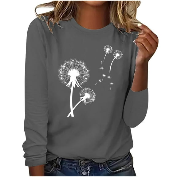 hxobax Cute Long Sleeve Tops for Womens Juniors Teens Fall Tshirts Dandelion Print Tunic Tee Blouses