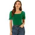 thumbnail image 1 of Unique Bargains Blouse Élégante à Manches Bouffantes pour Femmes, Col Carré, Vert L, 1 of 6