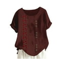 thumbnail image 2 of Fiudx Ofertas Flash Del Día Blusa de Manga Corta Holgada y Cómoda con Estampado a La Moda para Mujer, Tops Informales con Cuello Redondo y Cierre de Corte con Botones, 2 of 4