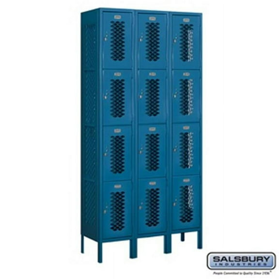 Salsbury 74362BL-A 3 x 6 x 12 in. Four Tier Vented Metal Locker, Blue - Assembled