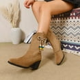 thumbnail image 4 of Wdhugt Mid Heel Boots For Women Winter Casual Pointed Toe Suede Bow Accent Size 6 Us Flock Upper Material, 4 of 7