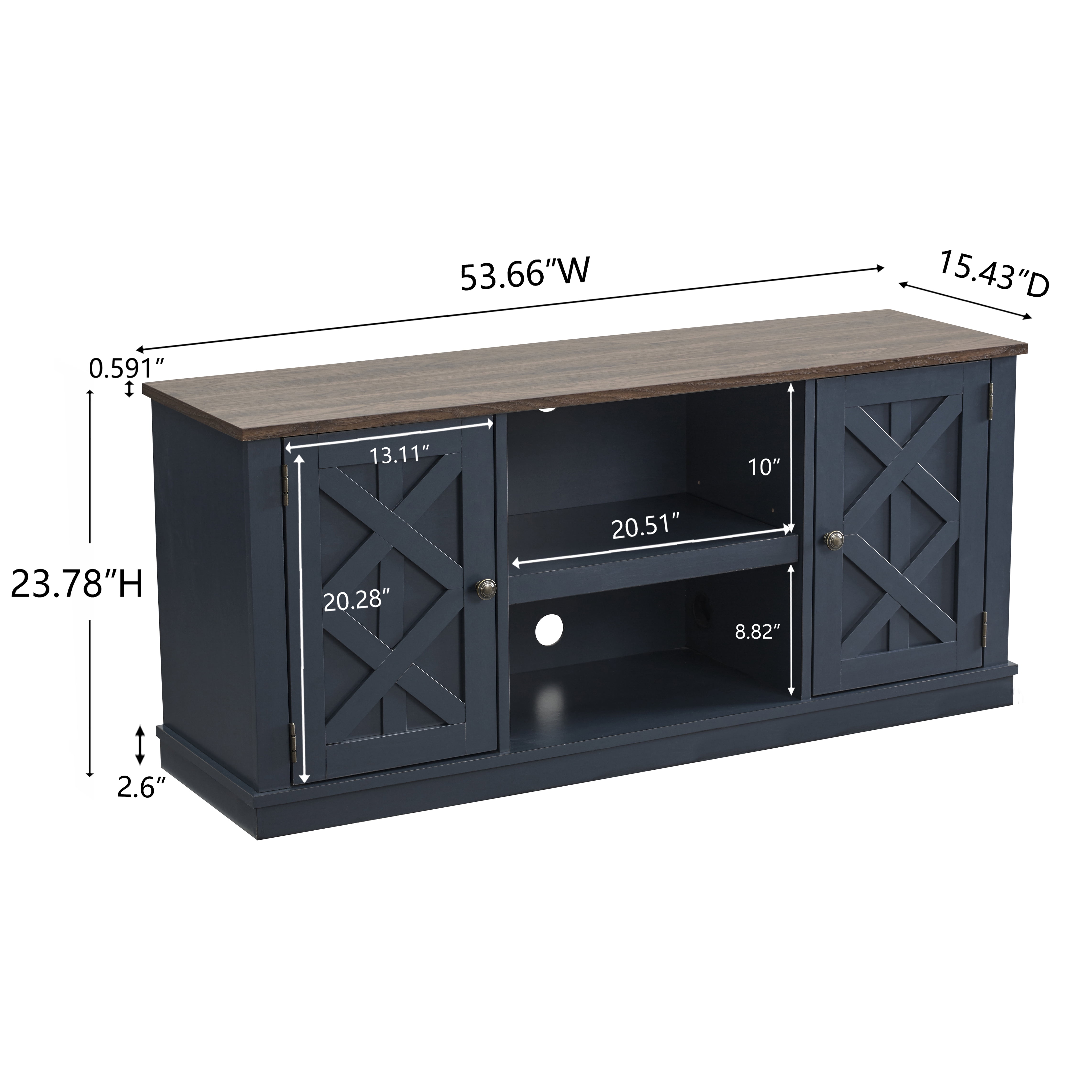 Joy River 54" Rustic TV Stand with Barn Door Cabinets,Navy