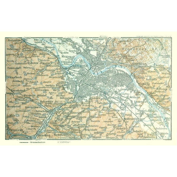 Historic Map - Dresden Germany - Baedeker 1914 - Vintage Wall Art