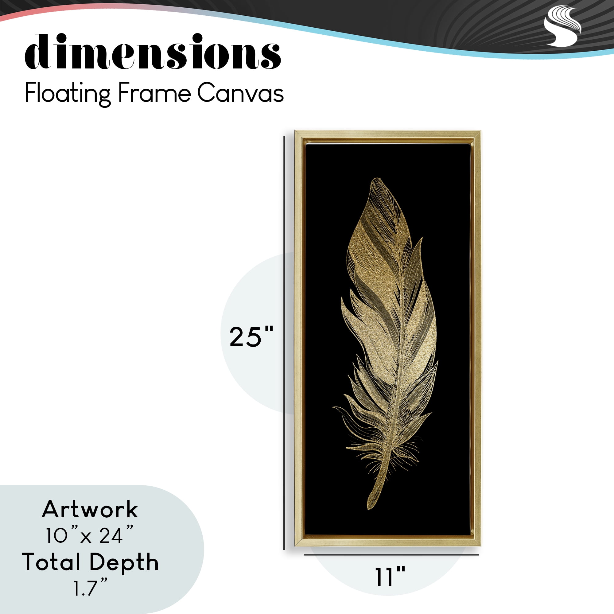 Glam Lined Feather Gold Framed Floater Canvas Wall Art, design by Kim Allen