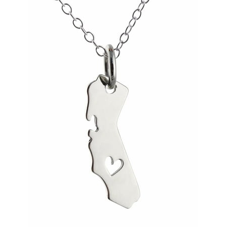 Sterling Silver Tennessee State Charm - Sterling Silver Heart of California State Charm Necklace, 18