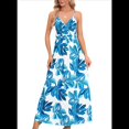 thumbnail image 3 of Vestido de Verano 2025 para Mujer, con Estampado Floral, Lazo Frontal, Tirantes Finos, Informal, Bohemio, , Fluido, Azul , L, 3 of 6