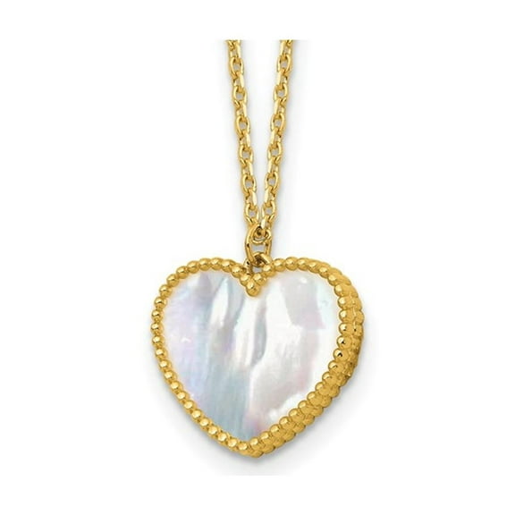 Gem & Harmony 14K Yellow Gold Mother of Pearl Heart Pendant Necklace with Chain for Women