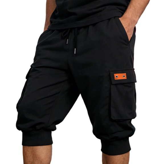 3/4 Joggers for Men Multi Pockets Summer Drawstring Elastic Waist Outdoor 3/4 Cargo Sweatpant for Workout
