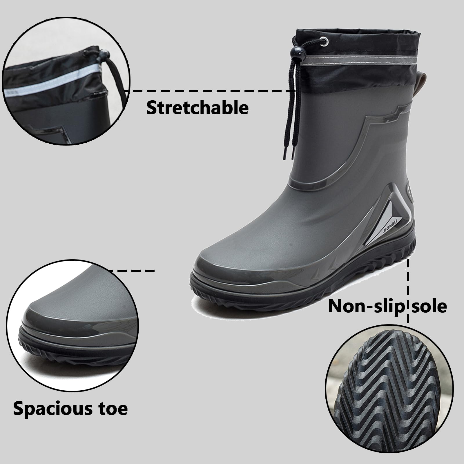 AUXDIQ Men Rain Boots Outdoor Garden Boots Waterproof Ankle Rain Shoes