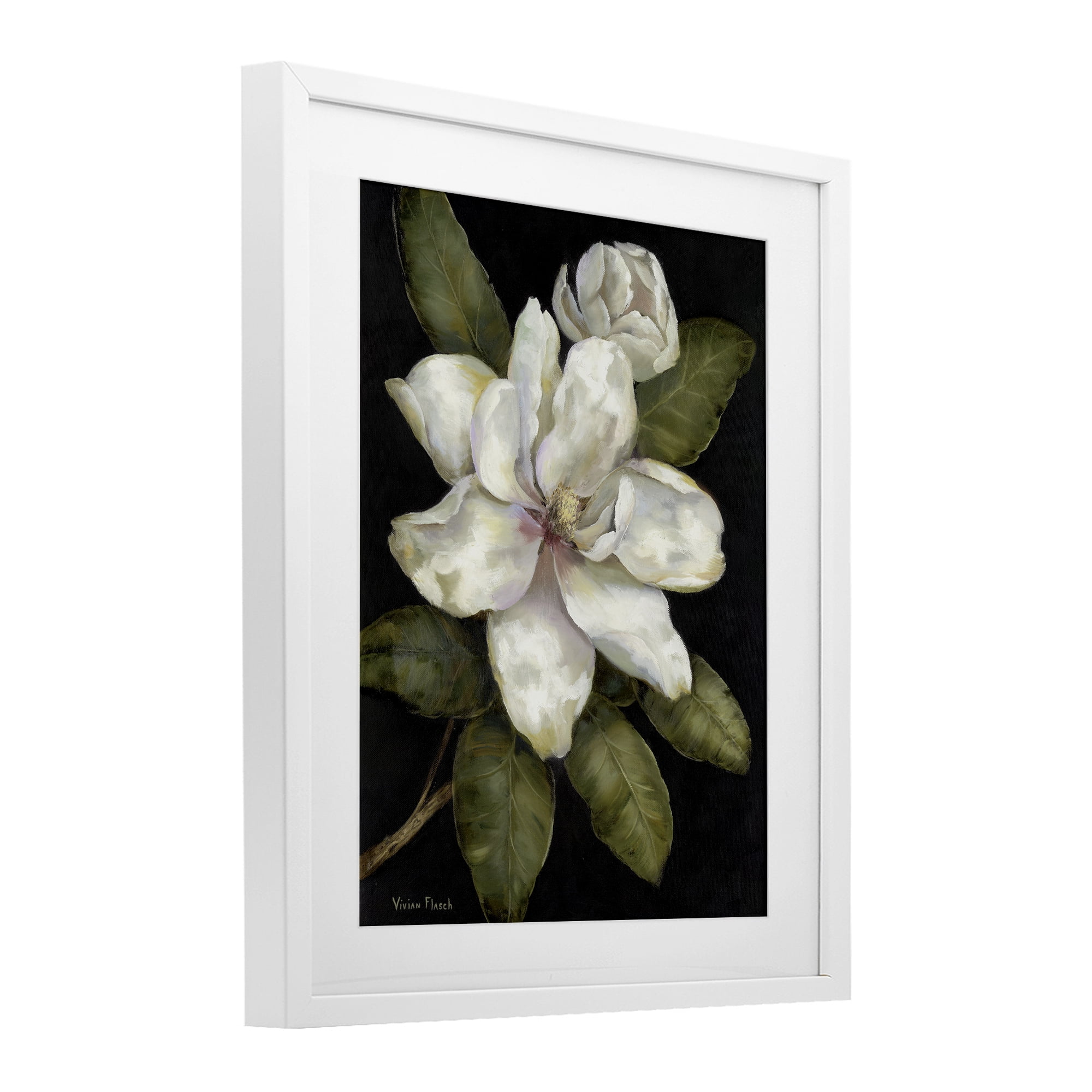 Stupell Industries Budding Magnolia Blooms White Framed Print Under Glass, design by Nan