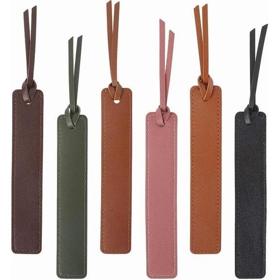 12Pcs 6 Colors Vintage Leather Bookmarks Bulk Classic Stitched Bookmark with Rope PU Brown Retro Page Markers Reading Lovers Accessories for Women Men Adult Readers Writers 5.14 x 0.95Inch diy