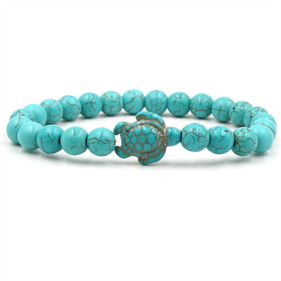 Bohemian Style Turquoise Turtle Pendant Bracelet, Alloy Beaded Bangle with Adjustable Fit, Handcrafted Jewelry for Women Gift