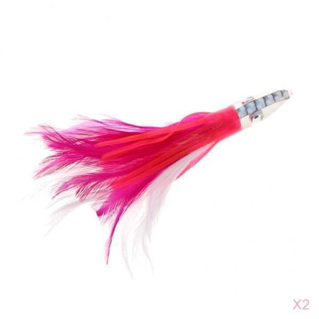 Tnarru 2x Squid Skirt Lure Skirt Trolling Lure Soft Octopus Lure Saltwater Bait with Resin Head PVC And Feather Skirt 3D Eyes Lifelike Motion Suitable