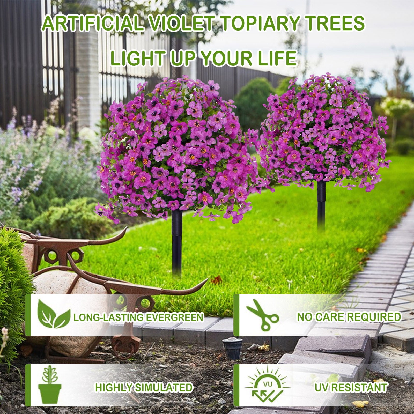 CY5O5ee 2PCS Artificial Flowers for Outdoors 23.62in Artificial SpikePlants Flowers Colorful Flowers Spring Decor for Porch Patio Home Yard Garden Window Box Pot Planters