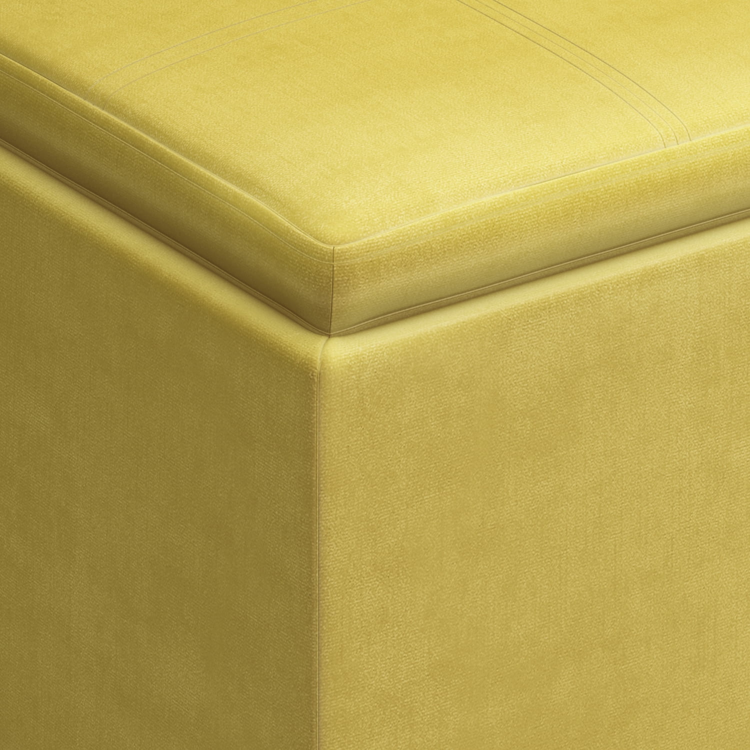 Simpli Home Rockwood 17 inch Wide Contemporary Square Cube Storage Ottoman with Tray in Dijon Yellow Velvet Fabric, Assembled