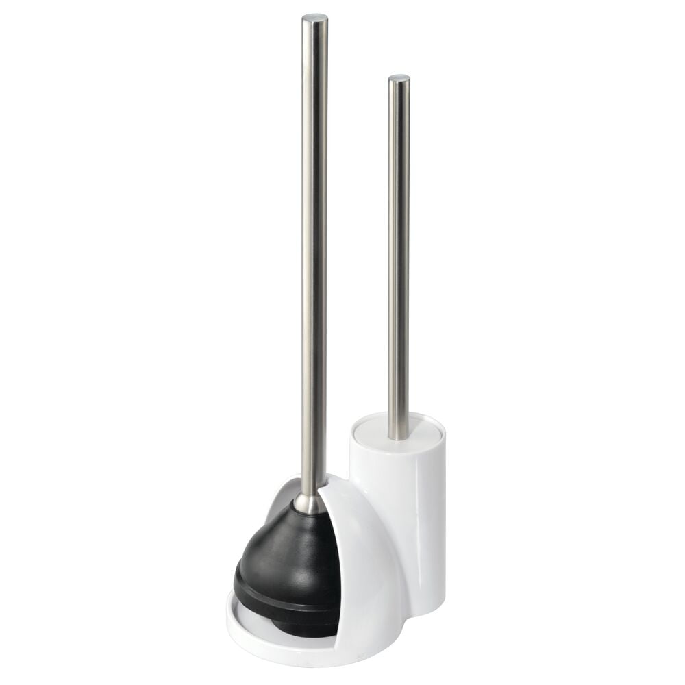 mDesign Compact Freestanding Plastic Toilet Bowl Brush/Plunger Set with
