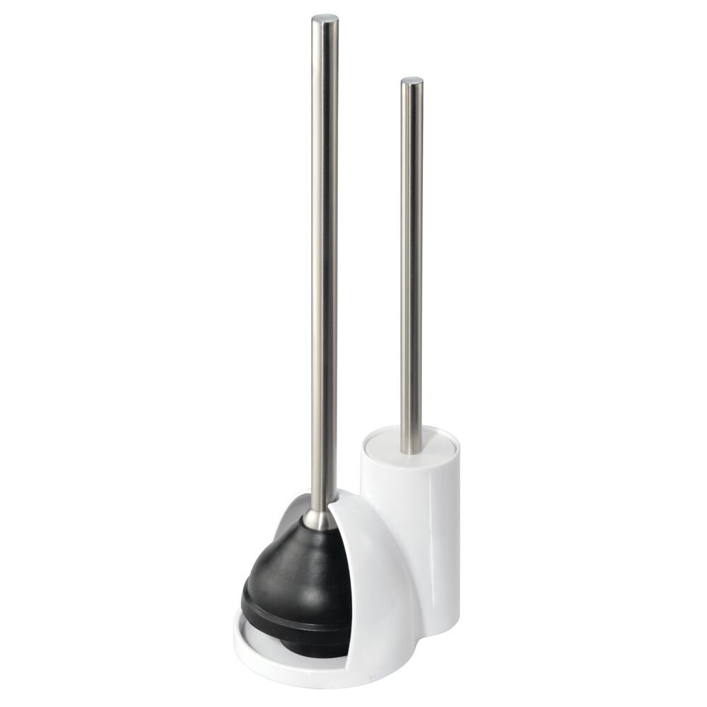 mDesign Compact Freestanding Plastic Toilet Bowl Brush/Plunger Set with