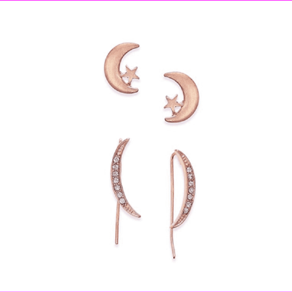Inspired Life Women's Set 2 Rose Gold-Tone Earrings; Pave Crystal Drop Earring