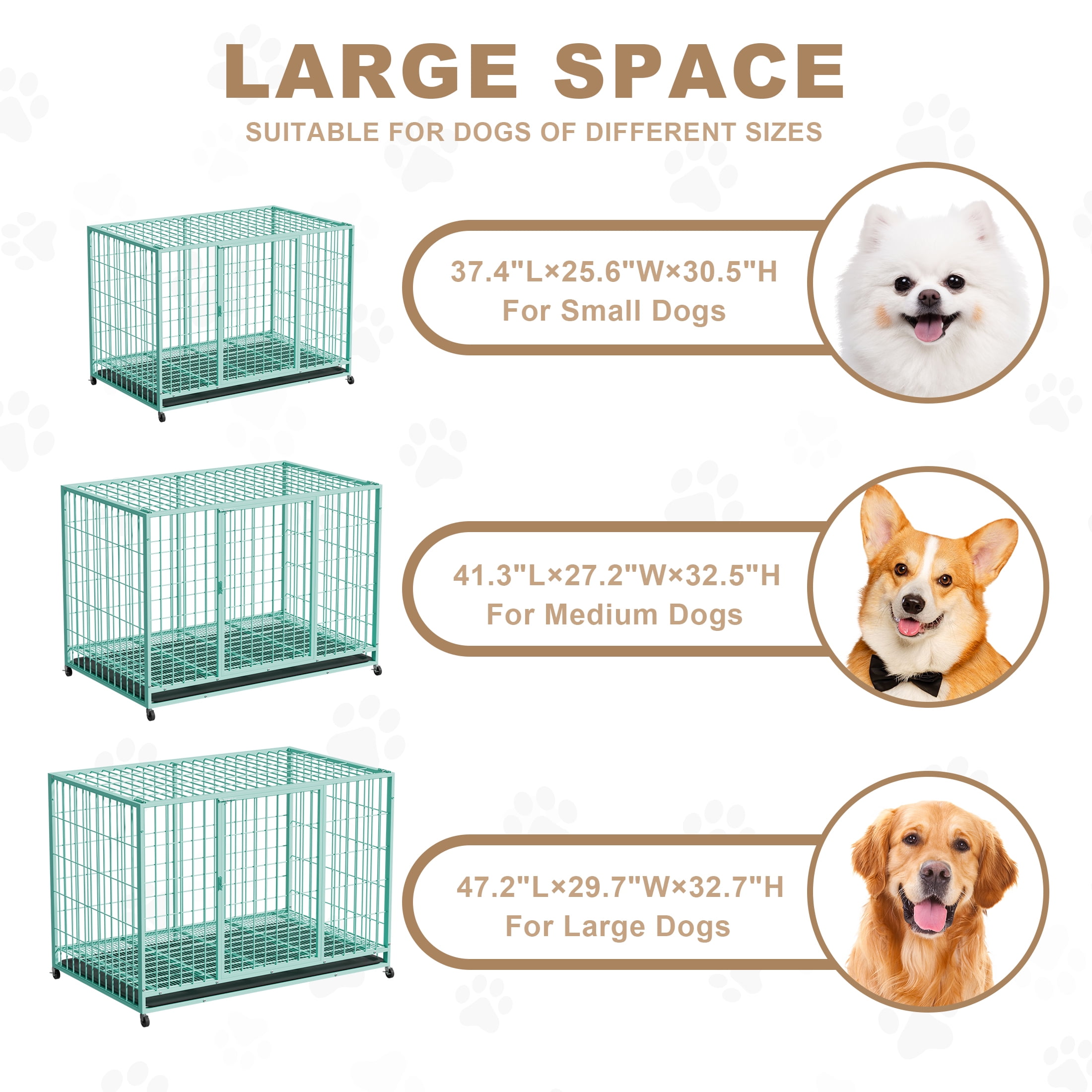TIME RAY 48" Metal Wire Dog Crate for Large Dogs with Tray, Double Door, Puppy Dog Cage for Yard Indoor Outdoor Use,XL Dog Cage Kennel,Green