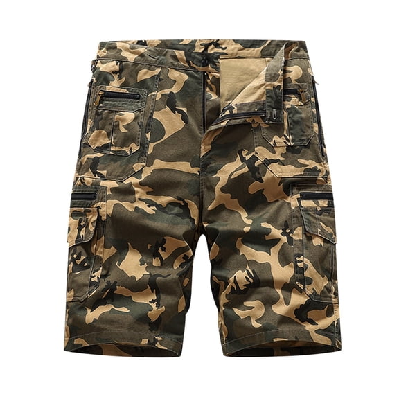 WREESH Men's Cargo Shorts Camouflage Shorts Casual Fashion Solid Shorts with Multi-Pocket Button Zipper Short Pants Khaki