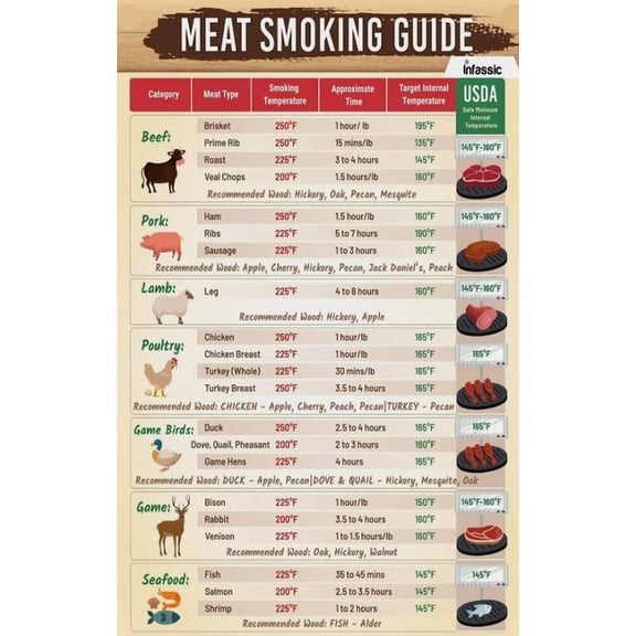Meat Smoking Guide Poster Suitable For Home Kitchen Bar Coffee Shop Restaurant Office Decor poster