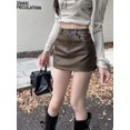 thumbnail image 4 of Falda tubo de cintura alta y corta de lujo para mujer, estilo nuevo de otoño 2024, ropa exterior versátil, cuero sintético negro, 4 of 4