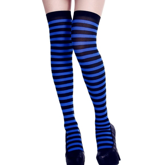 Wuxian Socks For Women Over The Knee Stocking Thigh Striped Print Festival Party Warm Stylish Long Dress Socks Knee High Socks Casual Breathable Socks,Blue,One Size