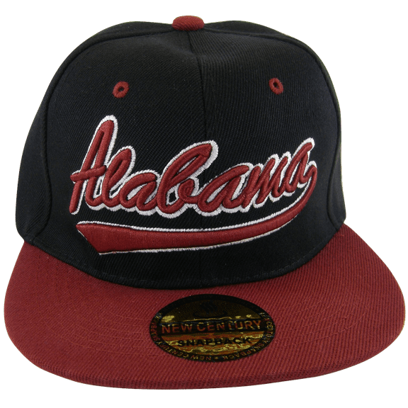 Alabama Men's Adjustable Snapback Baseball Cap (Black/Crimson Cursive)