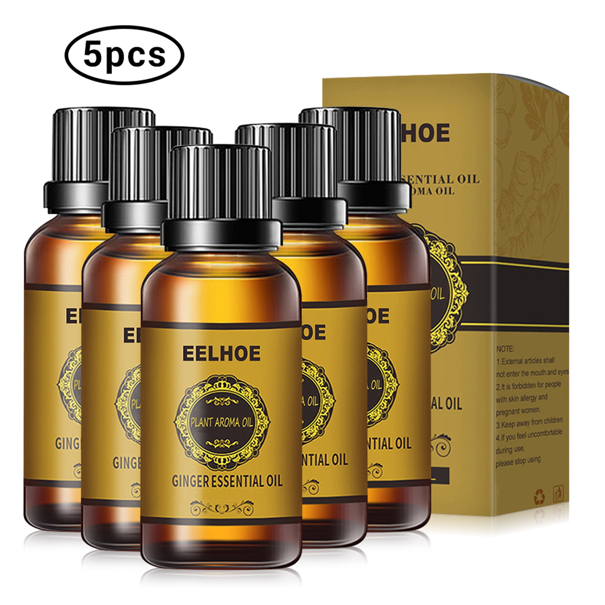 Ginger Essential Oil, Belly Drainage Ginger Oil Plant Aroma Oil, Slimming Tummy Massage Ginger Oil for Fat Burning & Weight Loss, 5Pcs