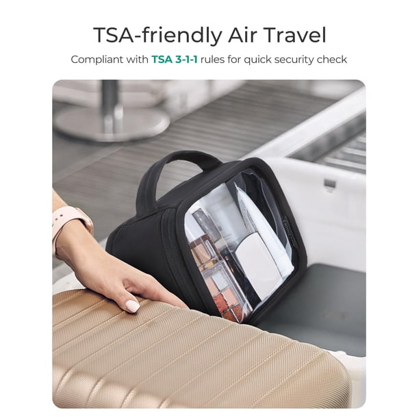 air travel toiletry bag TSA Approved 3-1-1 Clear Cosmetic Bag with Handle - Quart Size Bag with Zipper - Carry-on Luggage Clear Toiletry Bag for Liquids resistant fabric ensures your toiletries stay protected from the elements EzPacking Clear TSA Approved 3-1-1