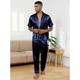thumbnail image 5 of Men's Silk Satin Pajama Set Short Sleeve Classic Sleepwear Button Down Loungewear with Long Pants, 5 of 6