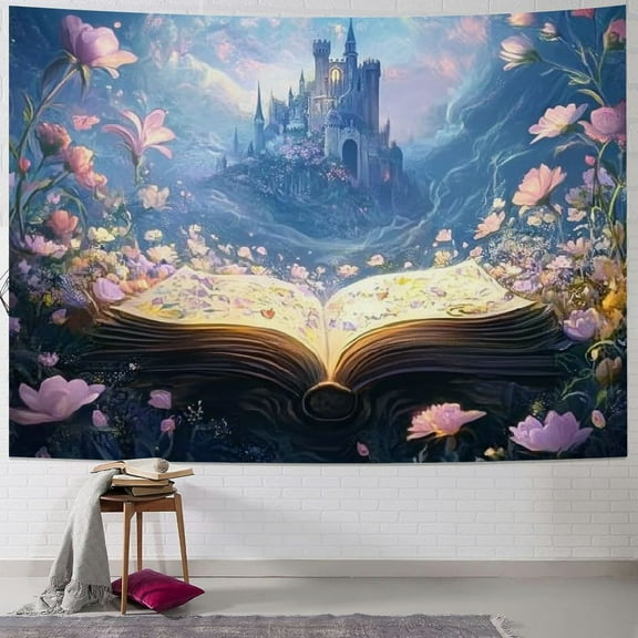 BCIIG Fantasy Tapestry, Magic Book Tapestry, Reading Tapestry, Art Floral Book Tapestry for Bedroom Living Room Decorative Wall Hanging Large  40x30inch