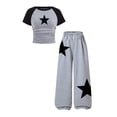 thumbnail image 6 of NEBWOAK Girls 2 Piece Outfit,Star Print Ruched Short Sleeve Shirt Baggy Wide Leg Pants,Gray,Size 9-10Y, 6 of 7