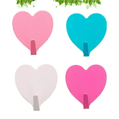 

4pcs Iron Hook Loving Heart Shape Metal Hooks Punch Free Adhesive Hooks Kitchen Bathroom Wall Hooks