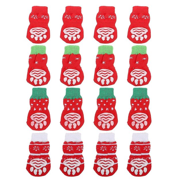 Anti-Slip Pet Socks 16Pcs Cotton Red for Floorprotection and Pet Use